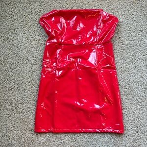 Choies Red shiny vinyl mini dress size Large.